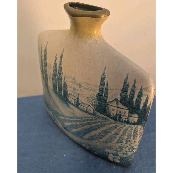 Vintage Square Ceramic Vase Tuscan Countryside READ, FAINT BACK, Pottery, Italy - Picture 6 of 11